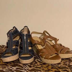 MICHAEL Michael Kors Navy and Tan Wedge Sandals